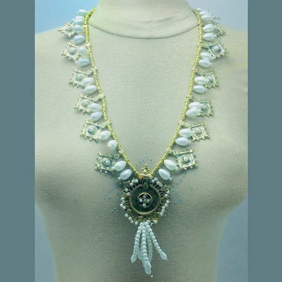 White Pearls and Beaded Tribal Jewelry Set