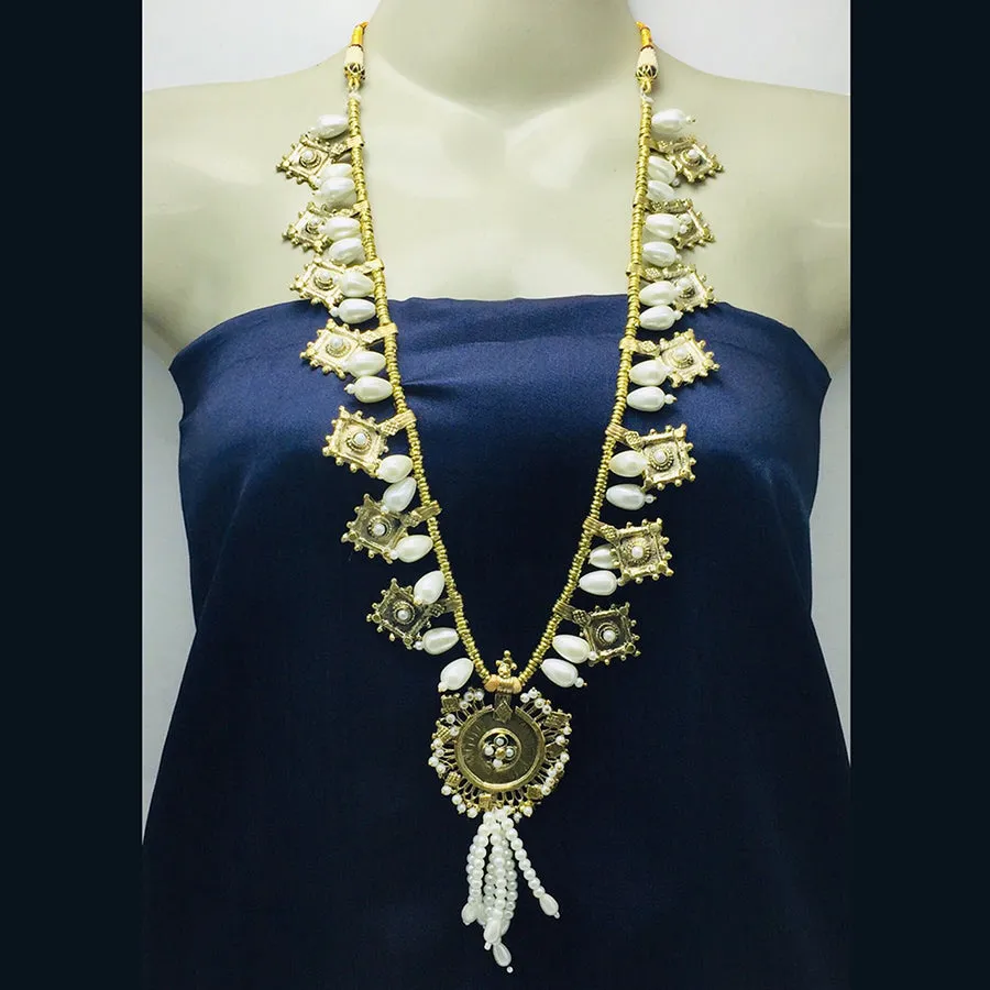 White Pearls and Beaded Tribal Jewelry Set