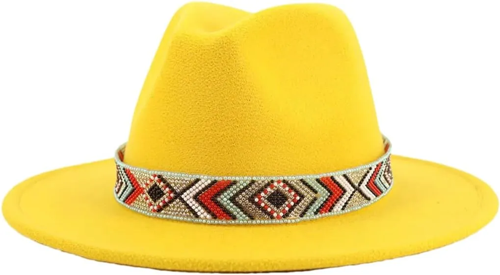 Women Fedoras Accessories Colorful Beads Wide Edge Jazz Hat Men Panama Hat Sombrero 15 L59-61cm