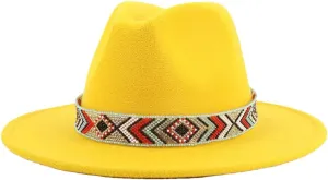Women Fedoras Accessories Colorful Beads Wide Edge Jazz Hat Men Panama Hat Sombrero 15 L59-61cm