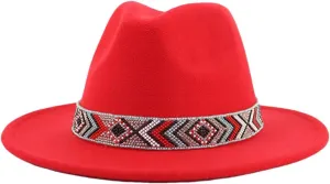 Women Fedoras Accessories Colorful Beads Wide Edge Jazz Hat Men Panama Hat Sombrero 33 L59-61cm, Large