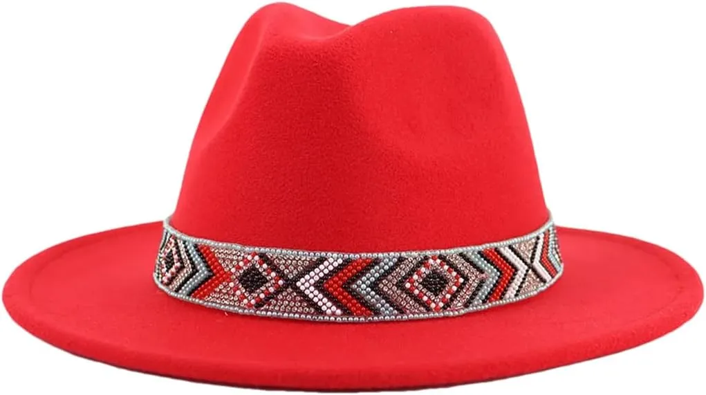 Women Fedoras Accessories Colorful Beads Wide Edge Jazz Hat Men Panama Hat Sombrero 33 L59-61cm, Large