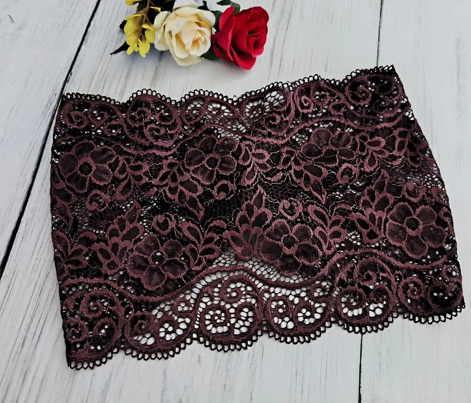 Women's Stretch Lace Headbands - Wide Turban Headbands for Yoga, Headwraps (Brown)
