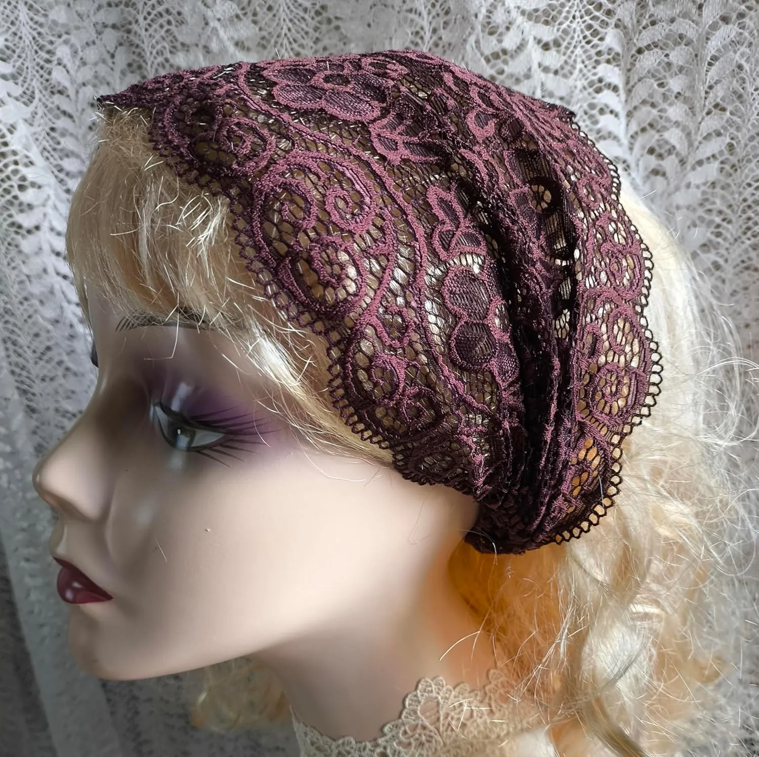 Women's Stretch Lace Headbands - Wide Turban Headbands for Yoga, Headwraps (Brown)