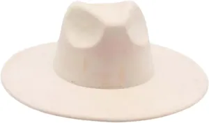 Women's Vintage Round Wide Brim Fedora Hat for Men Women Suede Party Hats Ethnic Style Cap