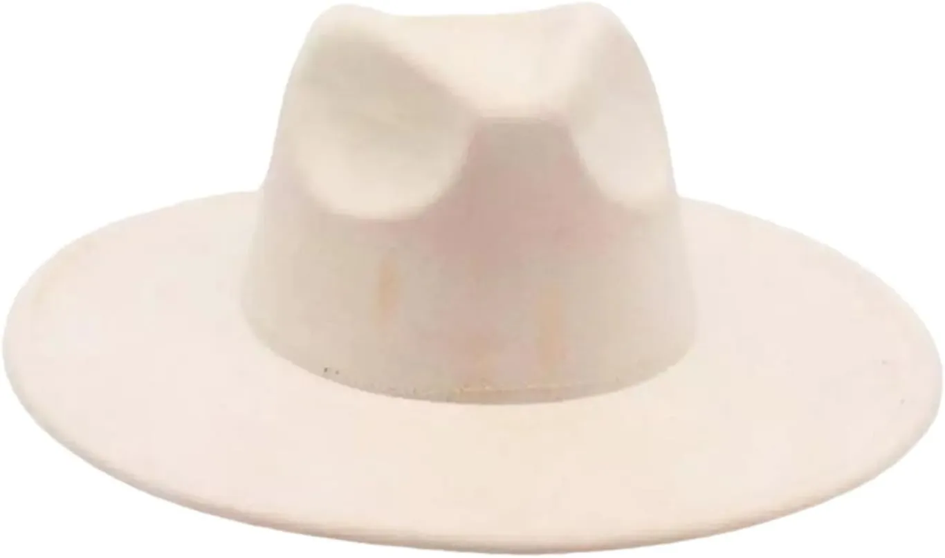 Women's Vintage Round Wide Brim Fedora Hat for Men Women Suede Party Hats Ethnic Style Cap