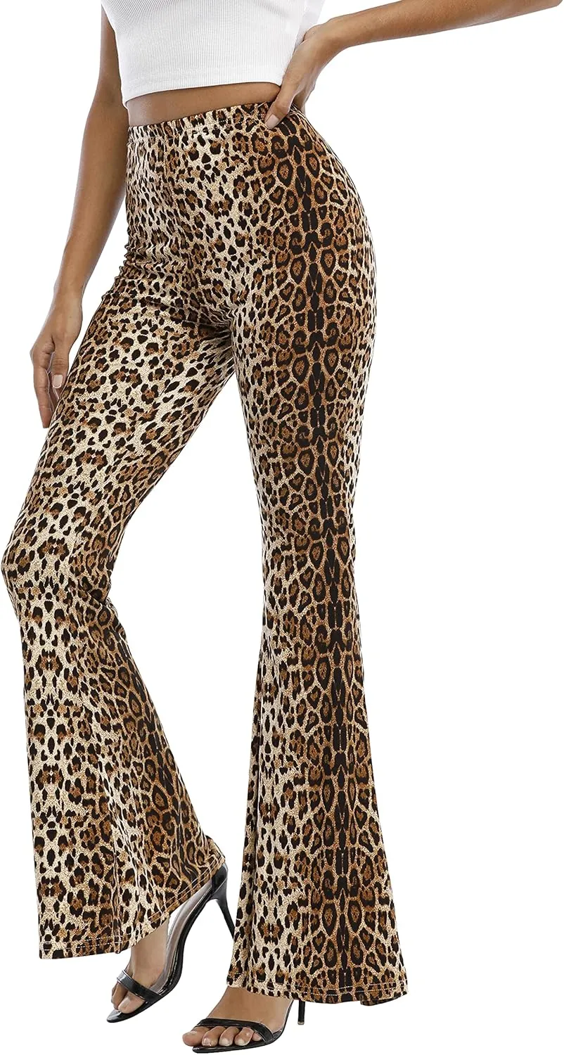 WSPLYSPJY Women's Print Stretch Bell Bottom Flare Palazzo Pants Trousers