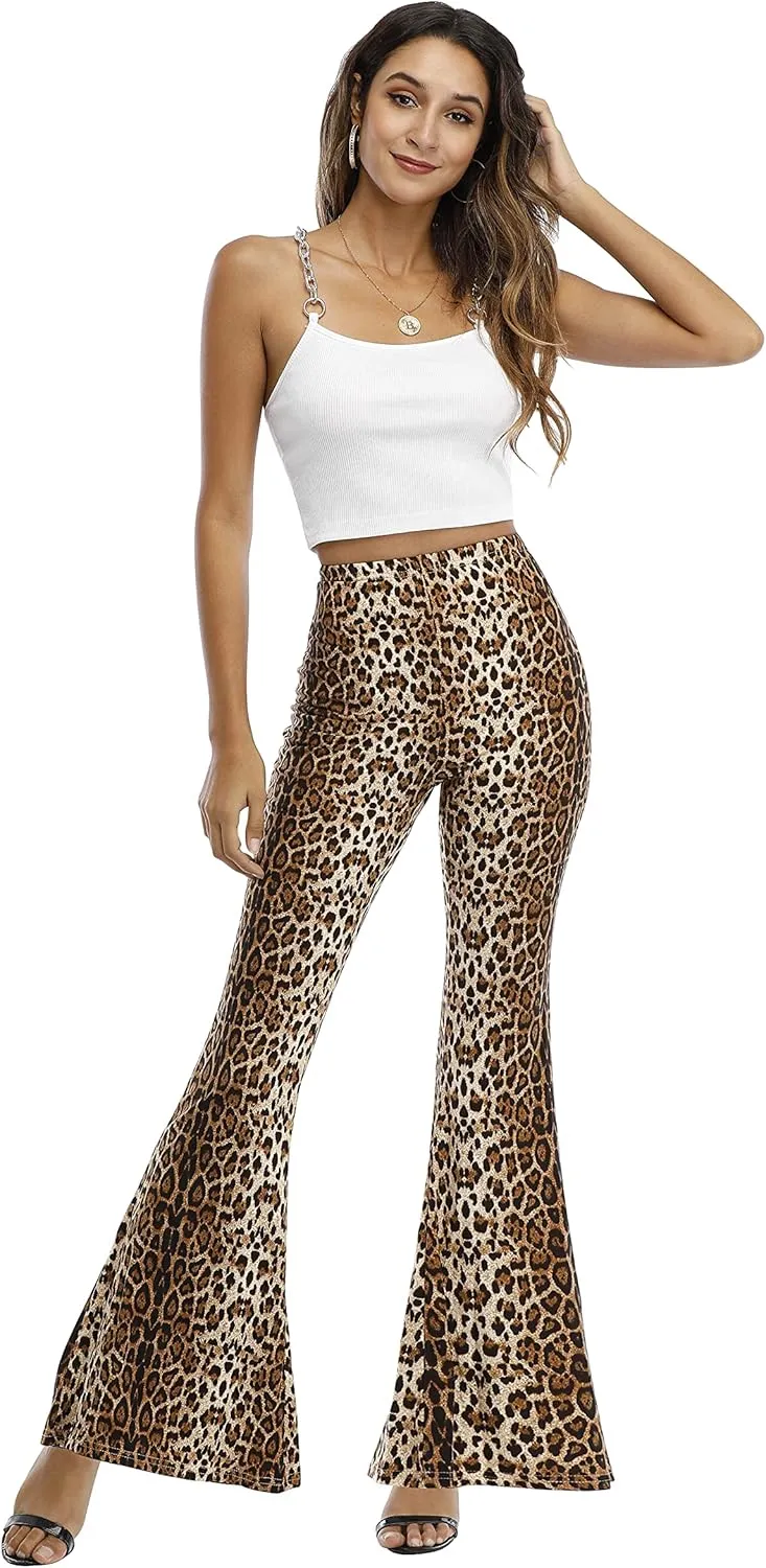WSPLYSPJY Women's Print Stretch Bell Bottom Flare Palazzo Pants Trousers