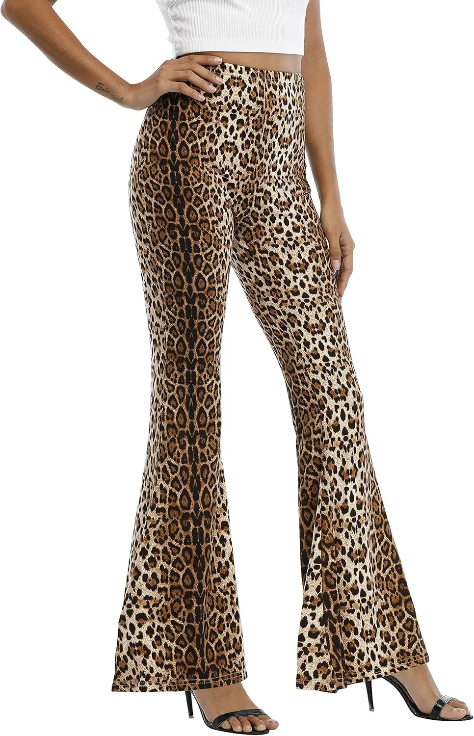 WSPLYSPJY Women's Print Stretch Bell Bottom Flare Palazzo Pants Trousers