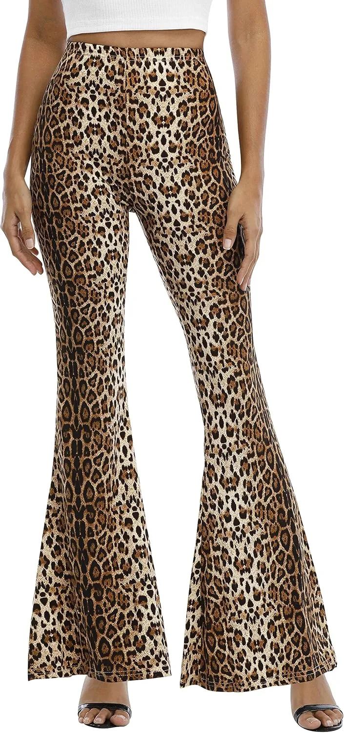 WSPLYSPJY Women's Print Stretch Bell Bottom Flare Palazzo Pants Trousers