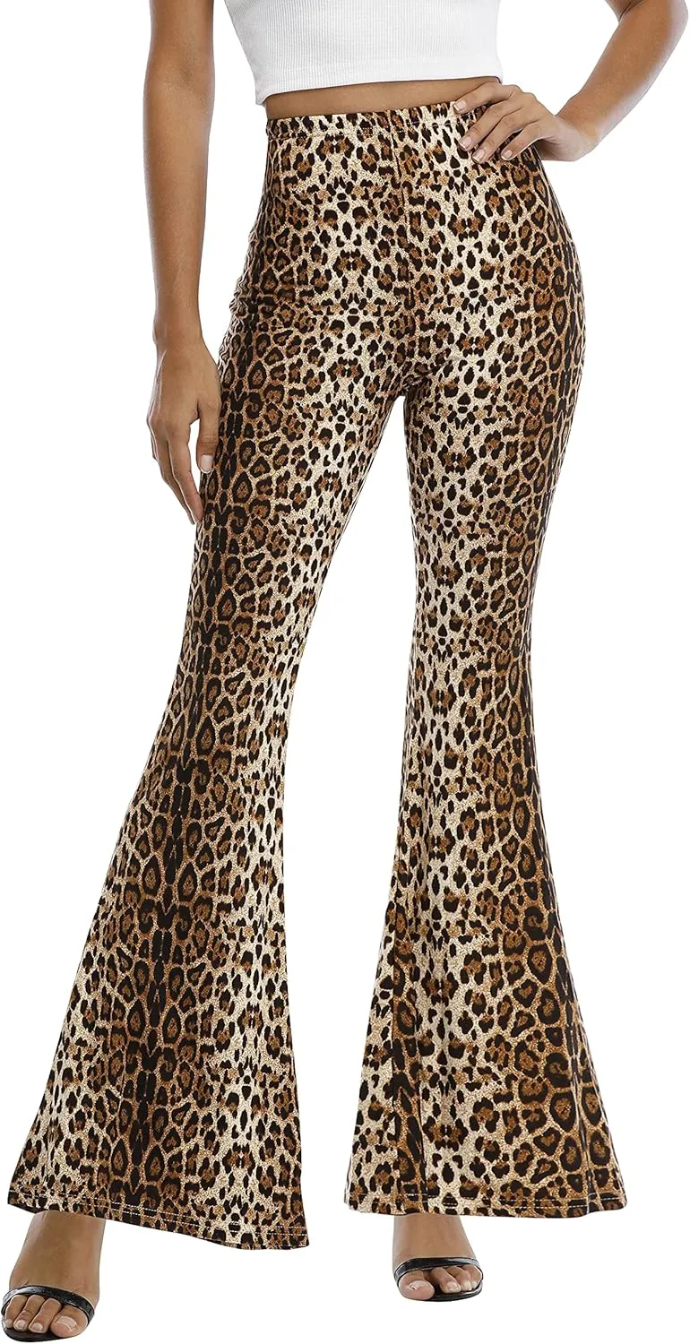 WSPLYSPJY Women's Print Stretch Bell Bottom Flare Palazzo Pants Trousers