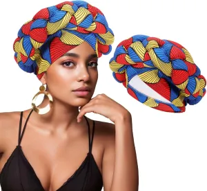 XEPST African Turban Head Wraps Big Braid Cross Turban Hat for Women, Printed Head Wrap Pre-Tied Stretchy Soft Headwear for Women Red