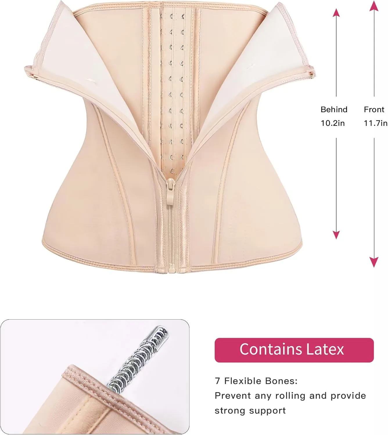 YIANNA Waist Trainer for Women Latex Underbust Tummy Control Waist Cincher Corset Hourglass Body Shaper Zipper and Hooks