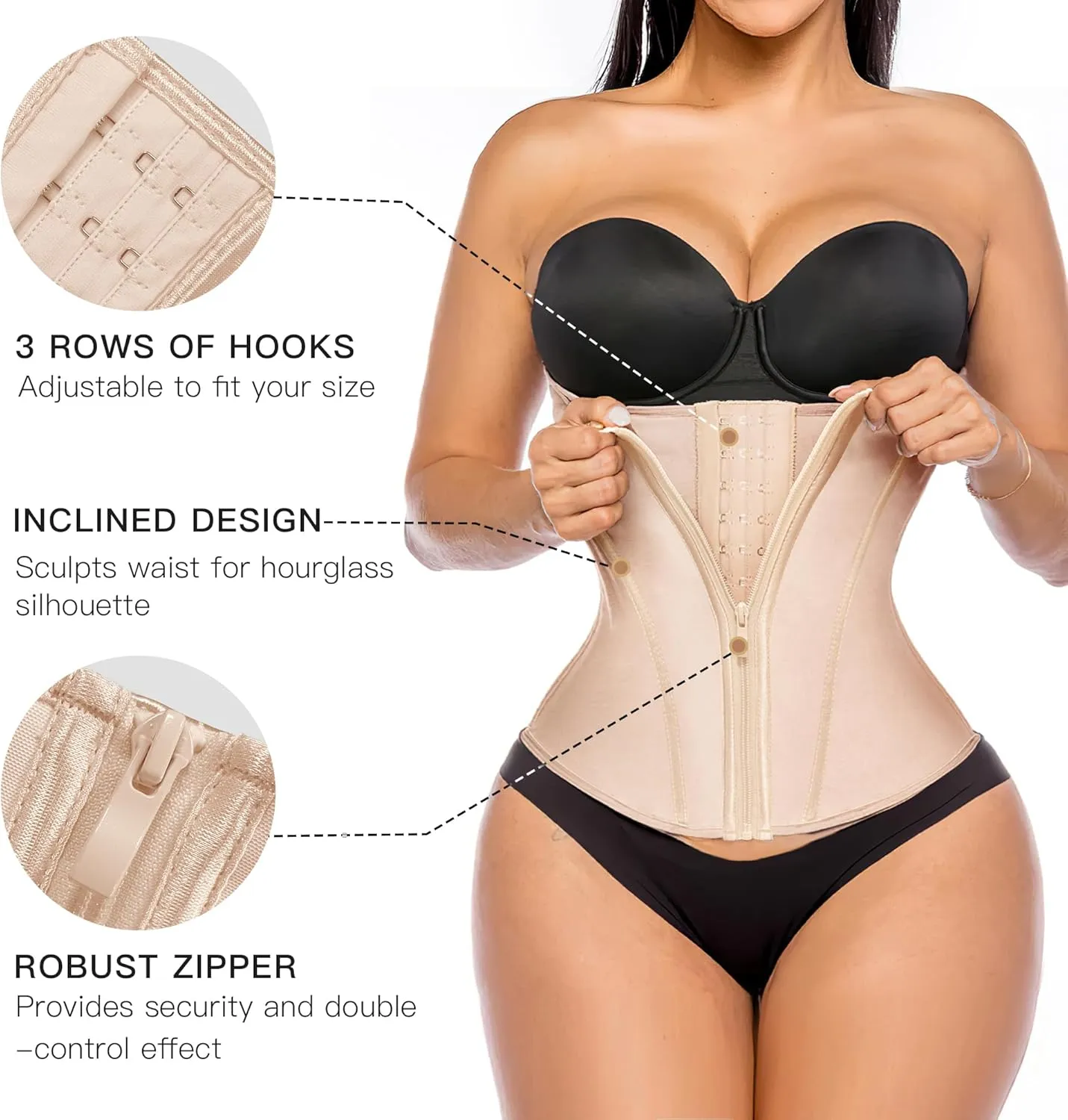 YIANNA Waist Trainer for Women Latex Underbust Tummy Control Waist Cincher Corset Hourglass Body Shaper Zipper and Hooks